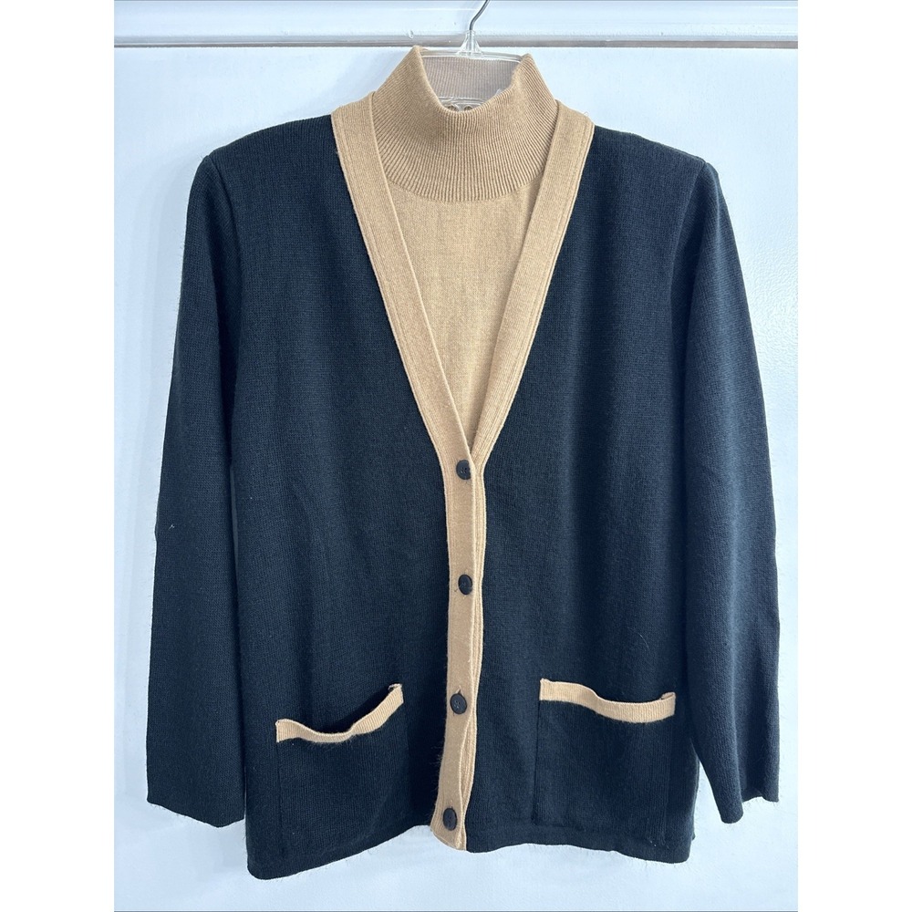 Vtg Mock Neck‎ Black & Tan Y2K Mobwife Cardigan Set Size M NWT